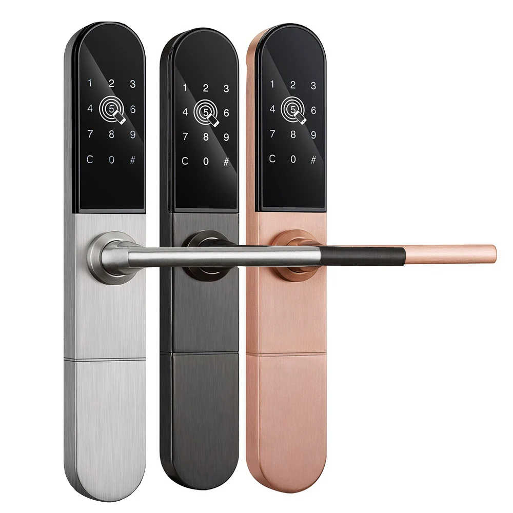 Slim Aluminum Glass Smart Slider Door Lock Wifi BLE TTLock App RFID Card Digital Code Electronic Door Lock