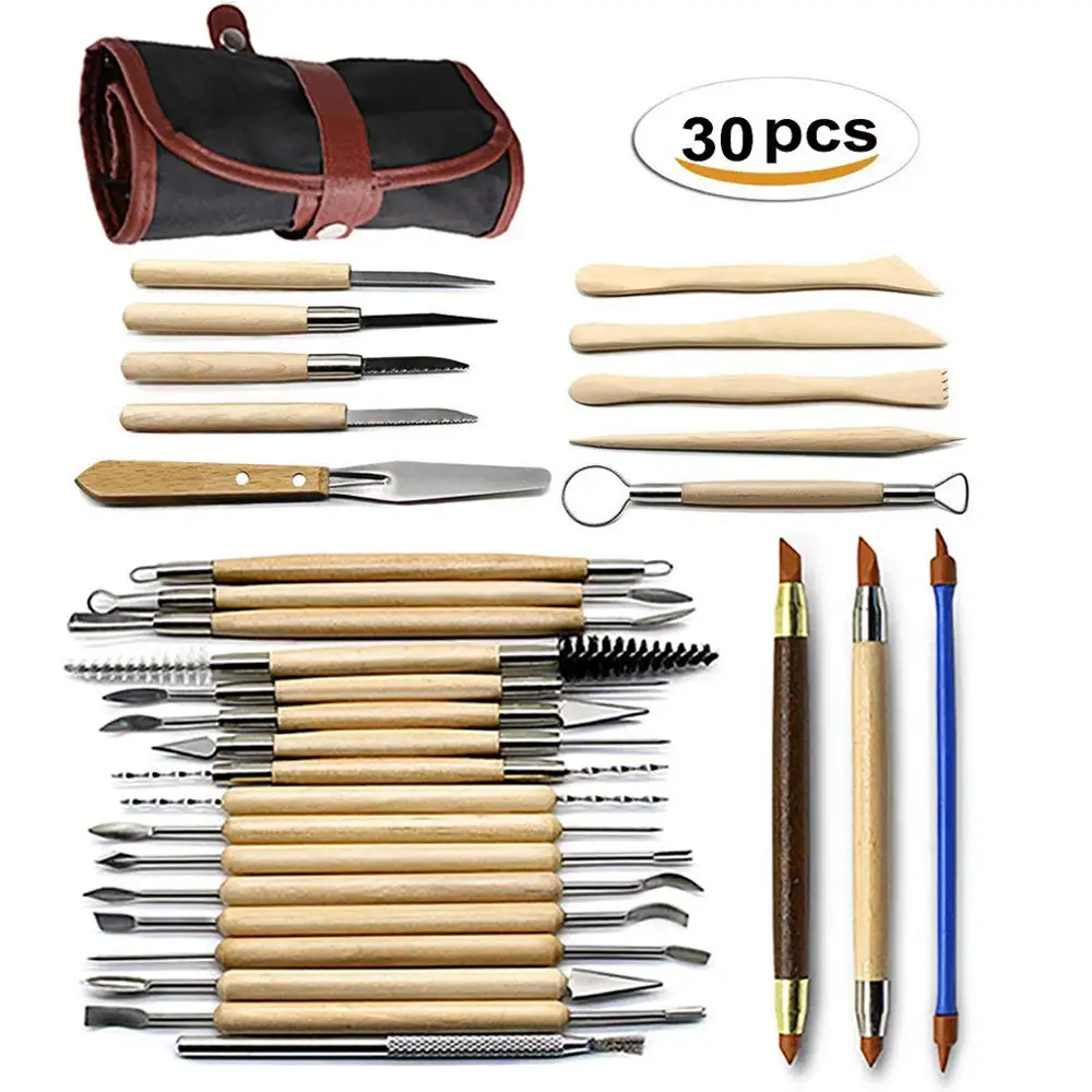 
2019 Clay Sculpting Tools Pottery Carving Tool Set Pottery & Ceramics Wooden Handle Modeling Clay Tools 