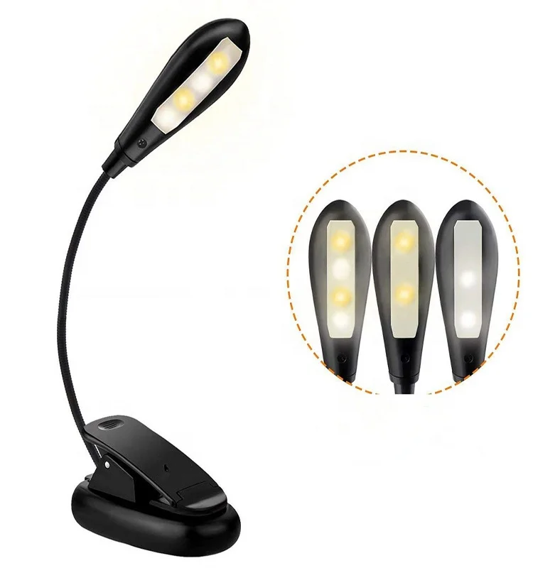 
USB Rechargeable 4 LED Book Light 3 Modes (Warm & White LEDs) Clip Reading Light for Beds 