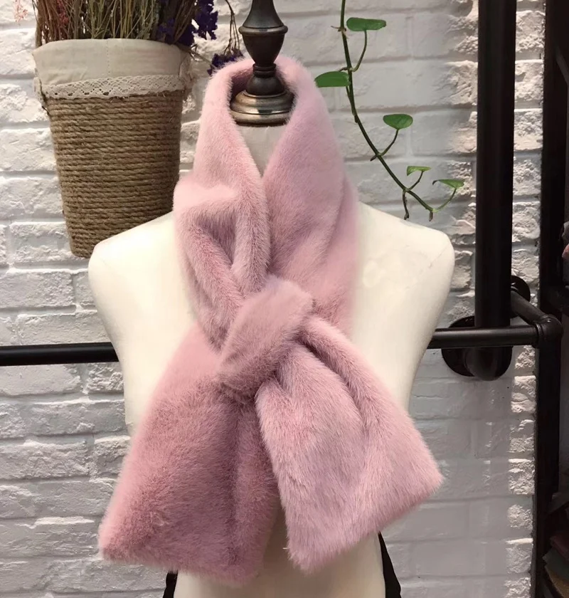 
New design pure color loop scarf knitted rabbit scarf for women fake fur hair scarf manufacturers 