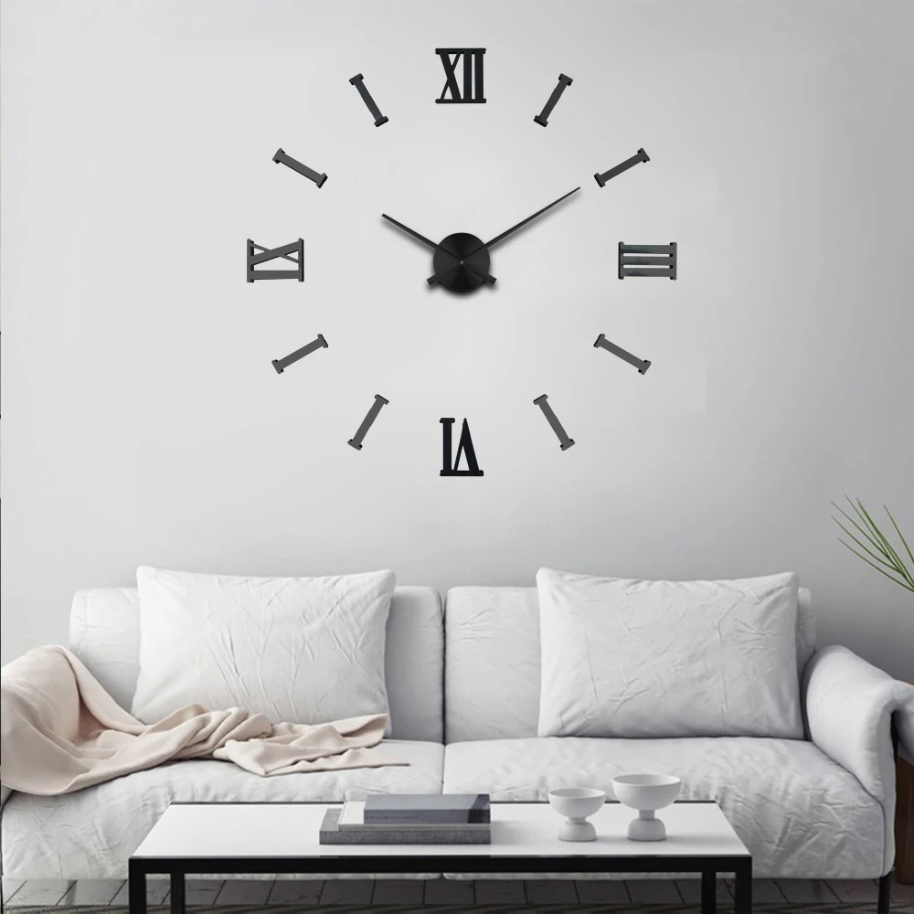 Wall Clock Large Decorative Wall Sticker Clocks Quartz Living Room Art Watch Roman Numbers DIY 3D for Home Quartz Movement 10CM