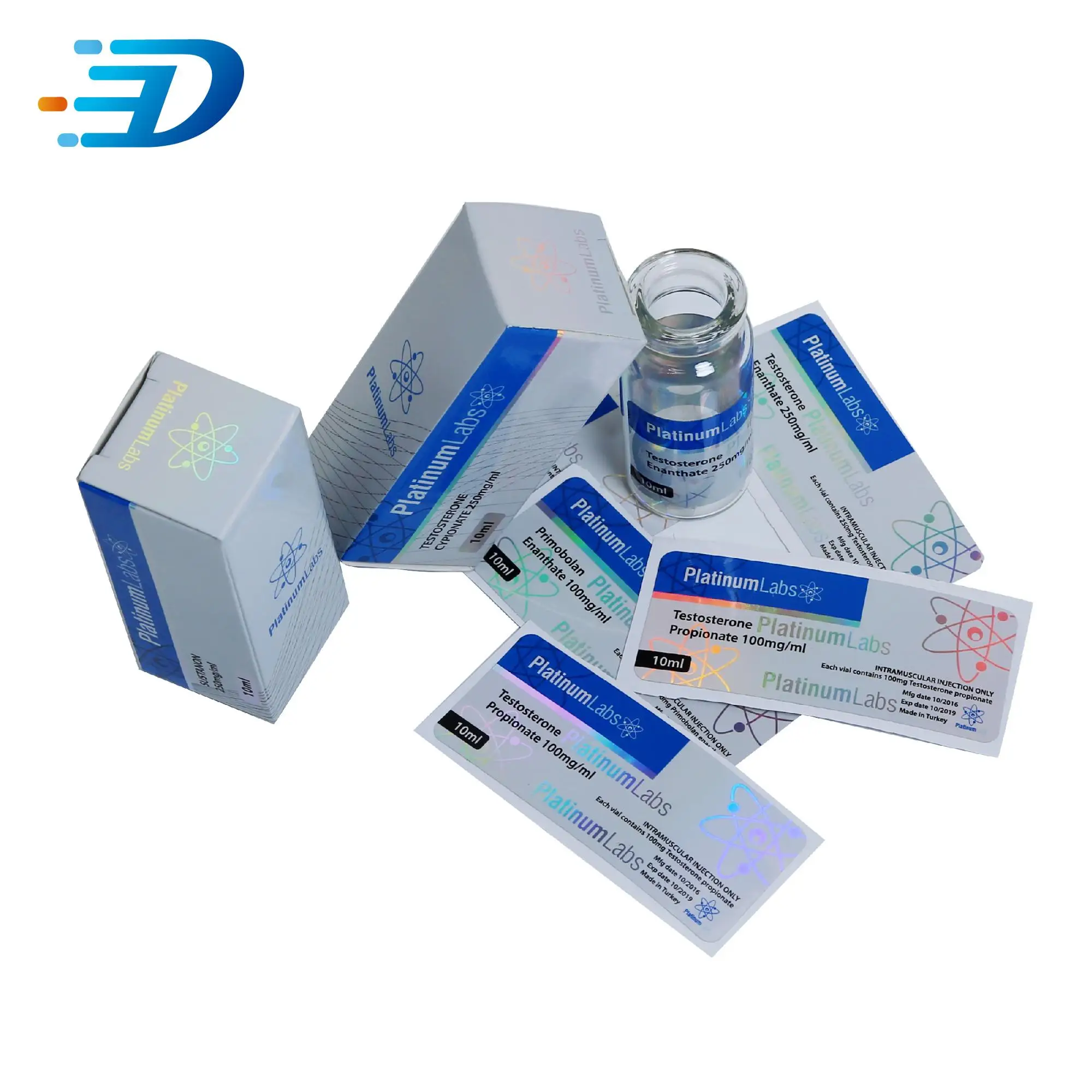 custom 2ML 5ML 10Ml 30ML Hologram  glass Vial and vial sticker  Label and box packaging