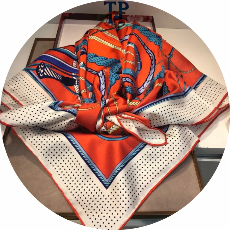 OEM printing 16MM 18MM silk kerchief twill fabric scarf silk square scarves hand roll-hemmed