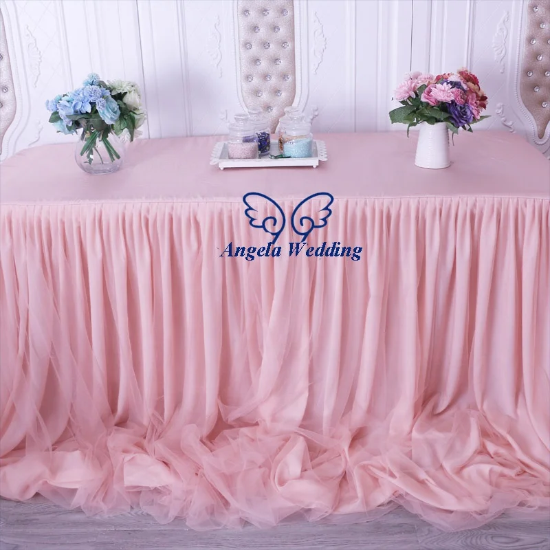 CL072B новый дизайн, красивая коллекция 2019 года, много цветов, длинная драпированная розовая скатерть с оборками или юбка для свадебного стола