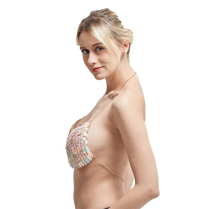 CCbodiy Sexy Women Girls Chainmail Sequin Bra Chain for Night Club