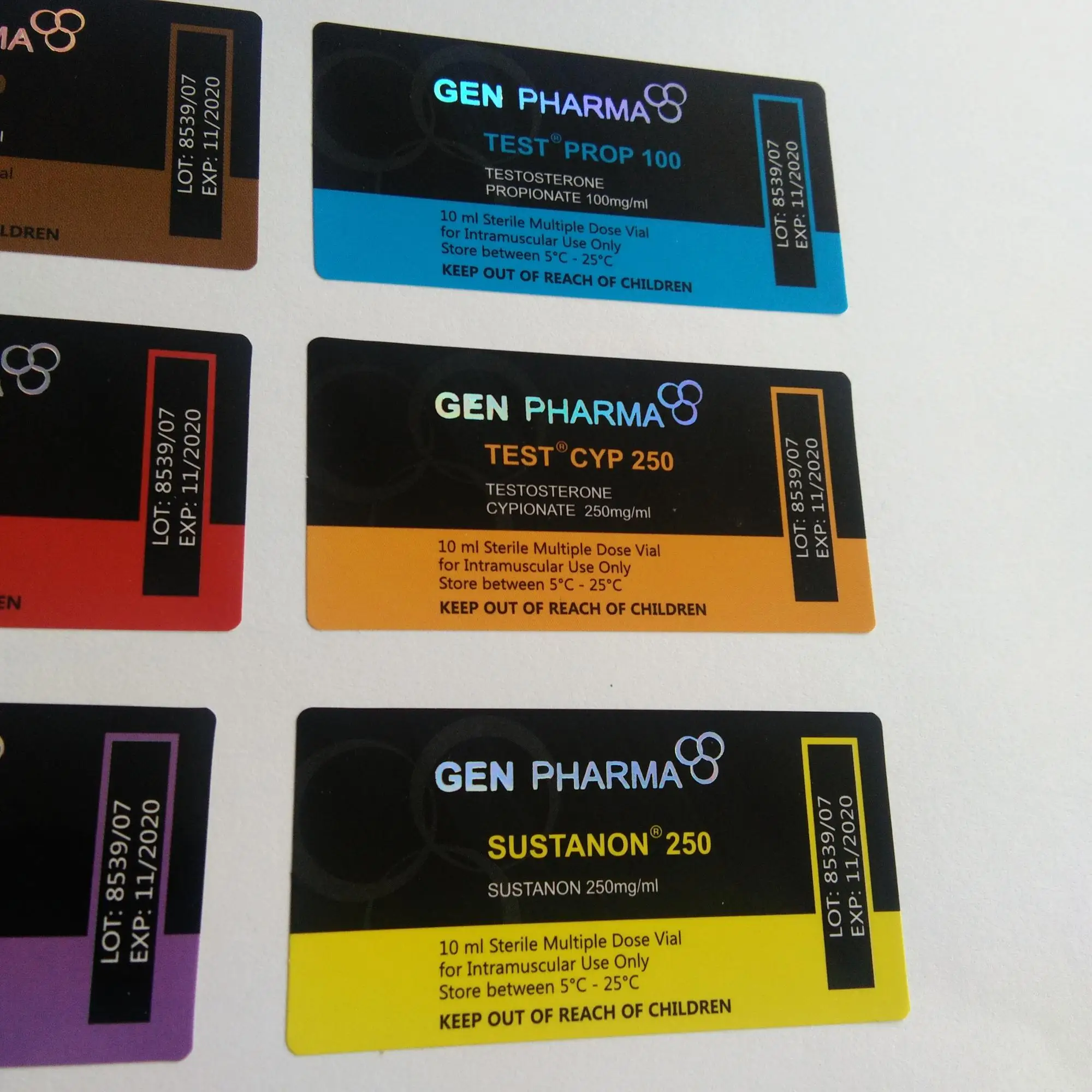 Custom printed steroid labels 10ml hologram sterile vial label for pharmaceutical