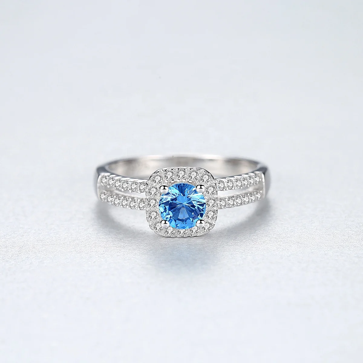 CZCITY Sterling Silver Real 925 Gemstone Woman Jewelry Promise Luxury Designed Fashion Blue Stone Ring