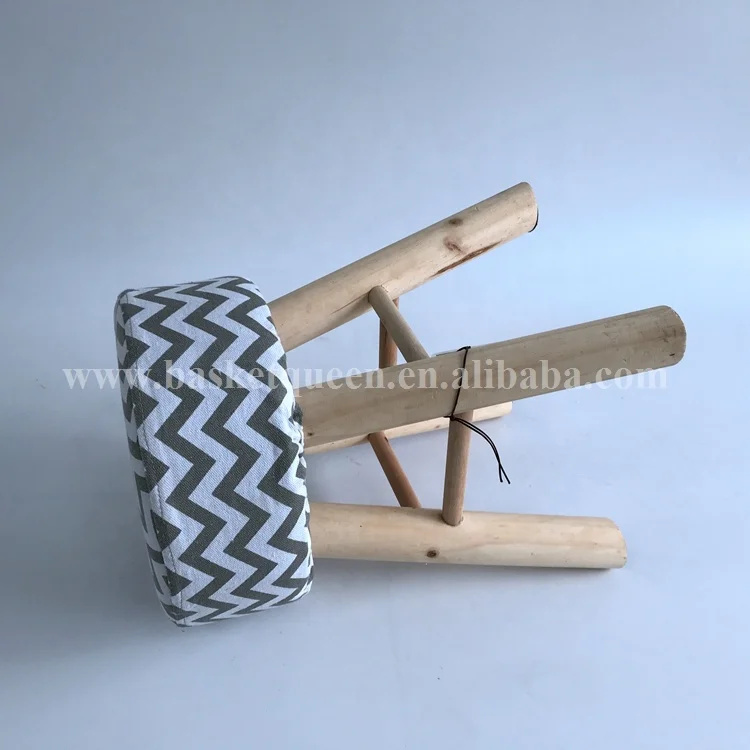 
Small linen cloth art sofa wood ottomans round shape stools for wholesale 