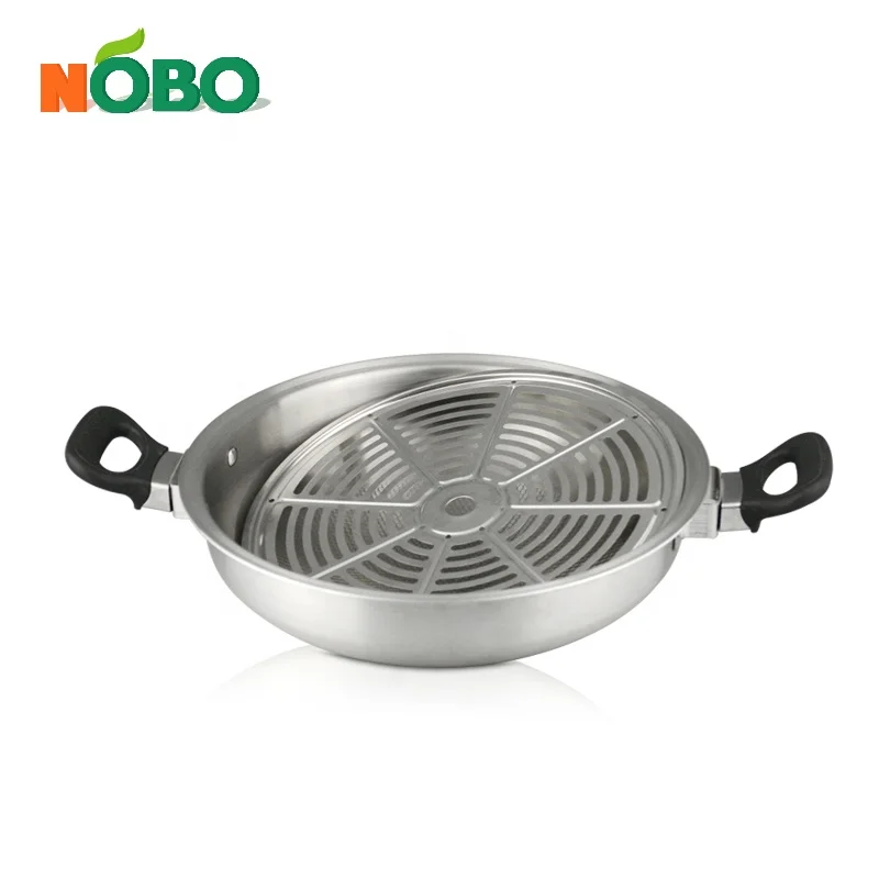 High Quality Multi-ply Metal Wok Pan Stainless Steel Frying Chinese Wok with Double Handle