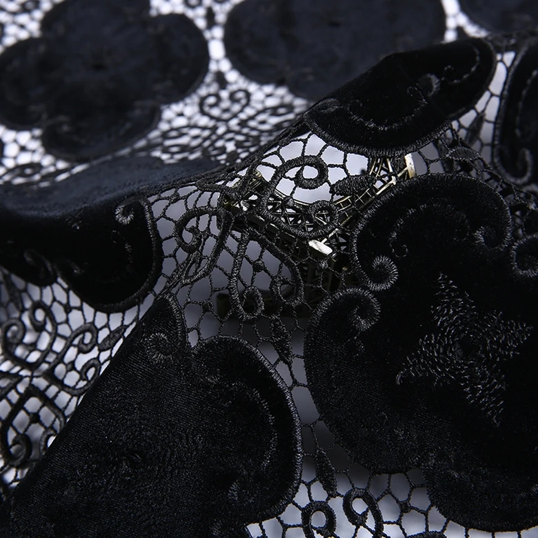 Wholesale cheap water soluble black velvet fabric lace embroidery patch fabric