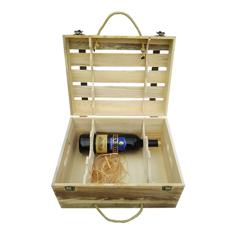 Качественная деревянная коробка для вина ручной работы с веревкой