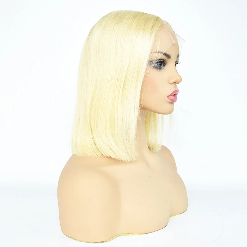 Luxury 613 straight full lace wig blonde bob wig 150% density 14inch indian human hair colored  wigs
