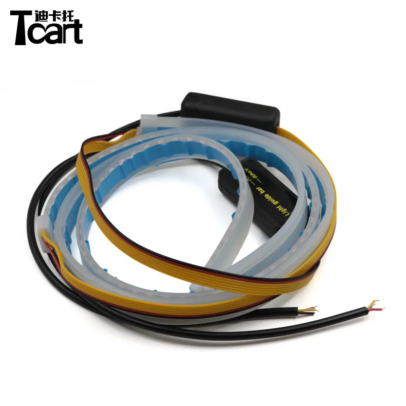 Tcart автомобильное освещение, ультратонкая 60 см двухцветная мягкая трубка, дневные ходовые светодиодные гибкие дневные ходовые огни, лента DRL, сигнал поворота