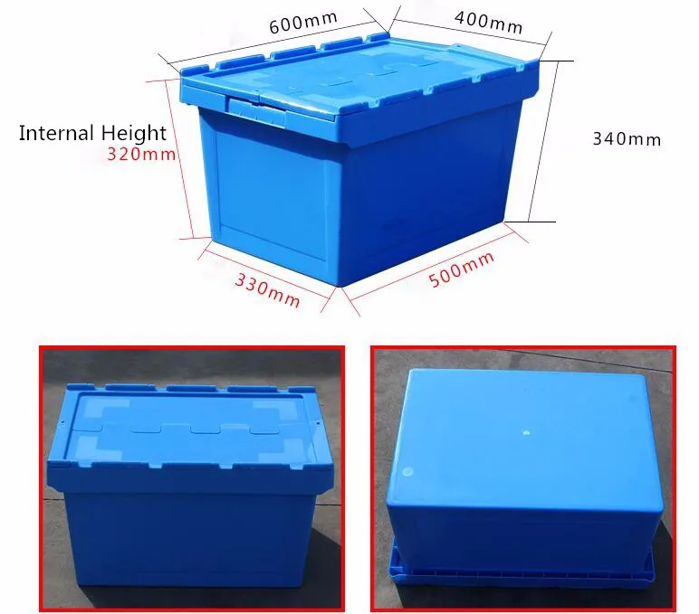 HUADING Wholesale Plastic Large Moving Boxes Hinged Storage Container Nested And Stacked Storage Boxes