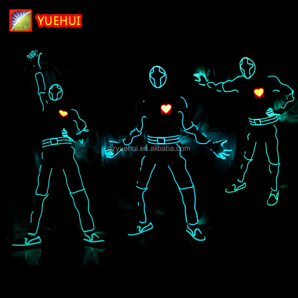 Карнавальный костюм, танцевальные костюмы со светодиодной подсветкой, робот со светодиодной подсветкой, костюмы EL Wire, праздничные неоновые костюмы Rave, товары для вечеринок