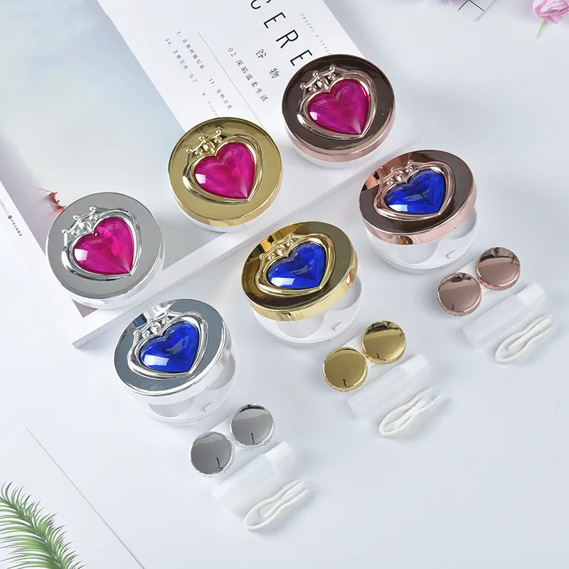 Silver Round Luxury Contact Lens Case Diamond Mate Box Wholesales Fashion  Lens Case