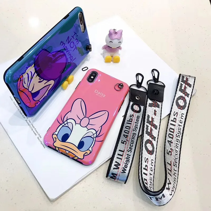 
Cartoon Bracket Doll Hand Strap Phone Case For iPhone X XS MAX XR 7 6 6s 8 Plus Donald Daisy Duck 