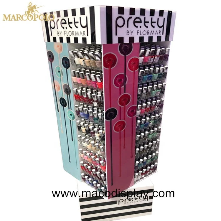 New China Manufacturer 360 Rotating Acrylic Nail Polish Floor standing Rack Display