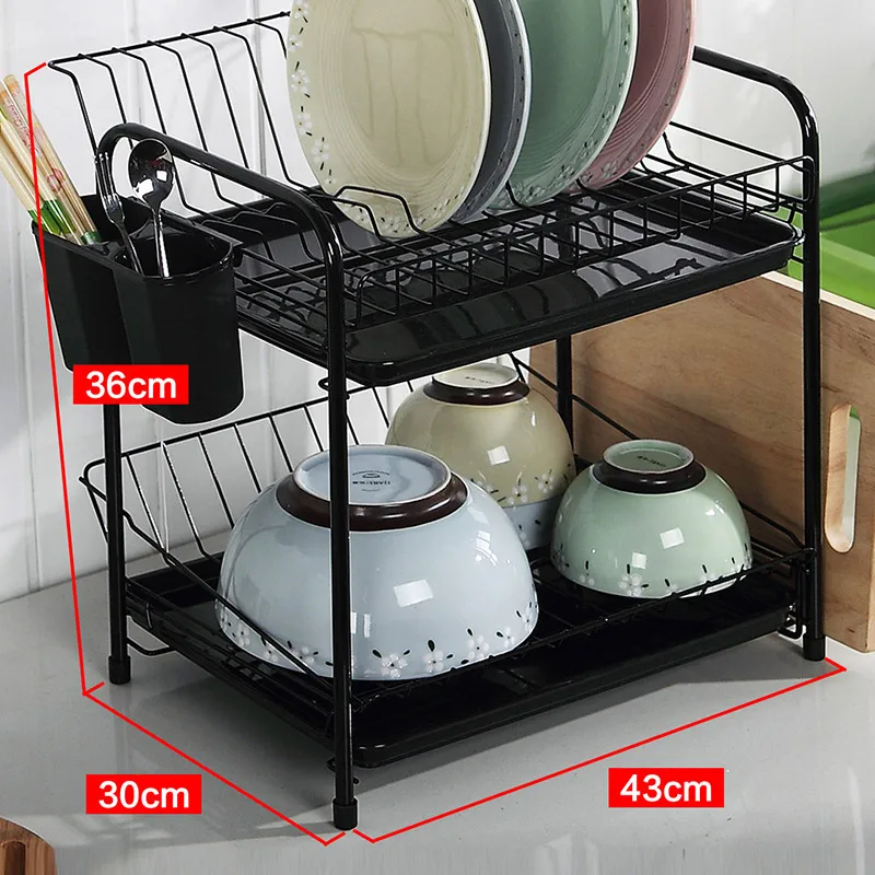 Dish Rack Set 2-Tier Chrome Kitchen Organizer Tools Plate Spoon Storage Frame Steel Drain Bowl Rack Kitchen Dish Shelf