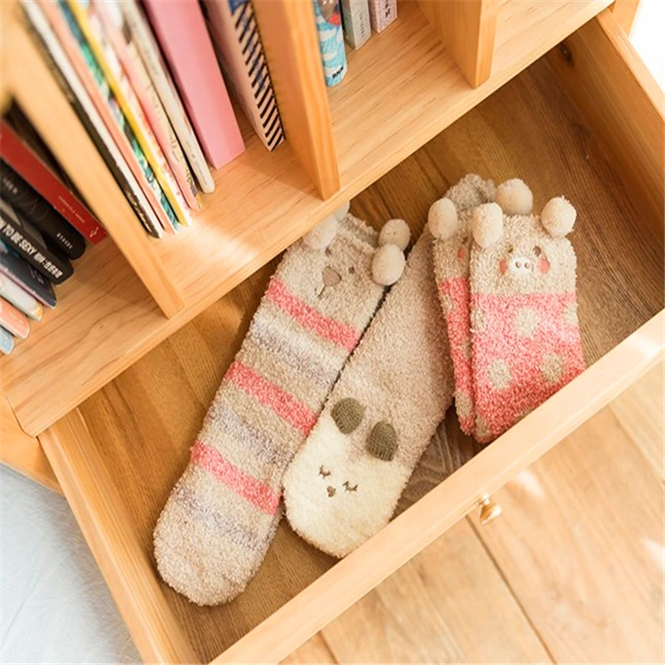 Wholesale coral fleece custom warm fuzzy socks and soft women socks