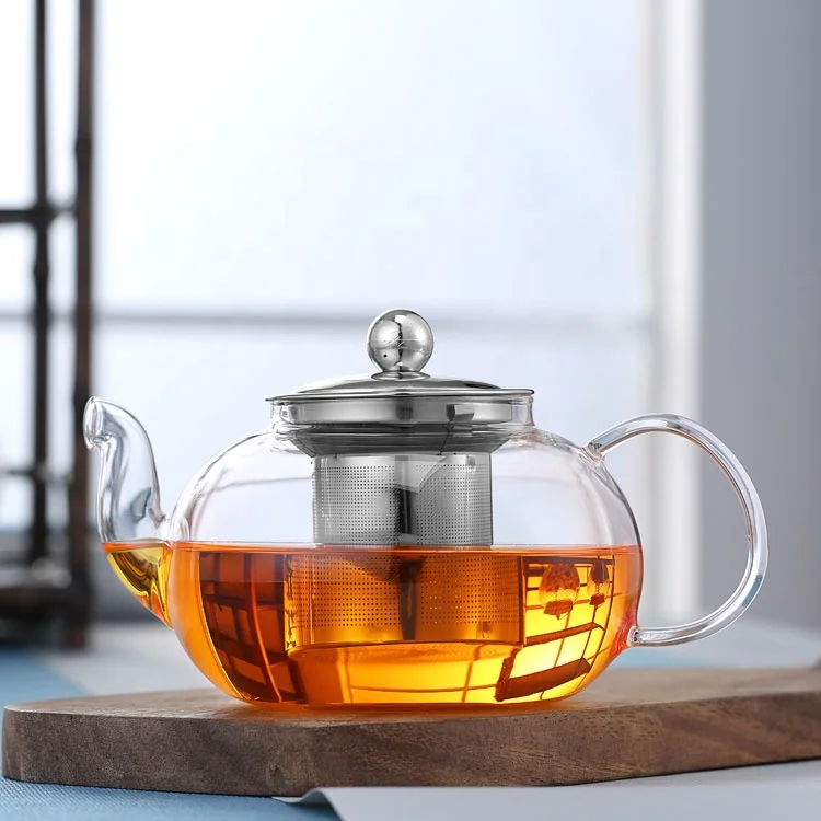 
chinese transparent glass teapot set with removable stainless steel infuser 
