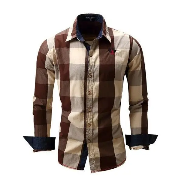 Shirt Man Long Sleeve Plaid Casual Men%27s+shirts