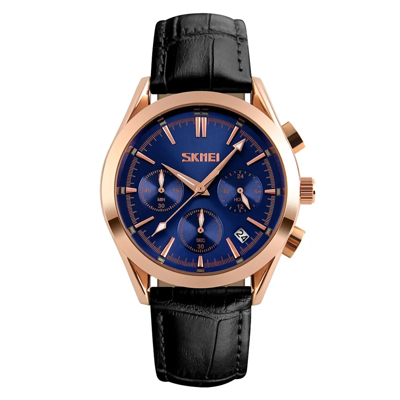 9127 three round dials skmei luxury business 30m water men quartz watch jam tangan