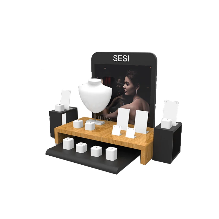 White Faux Leather Necklace Stand Luxury and Elegent Wooden Jewelry Display Set Large