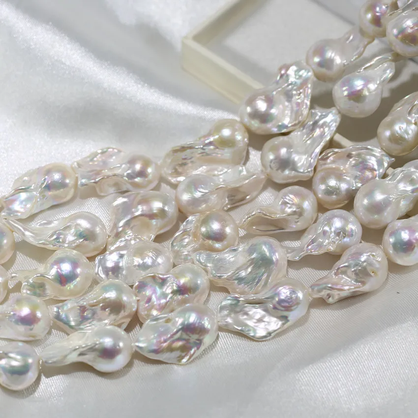 15-16x20-30mm AA+ pearl nucleus large big size real natural fresh water fireball nucleated freshwater loose Baroque pearl strand