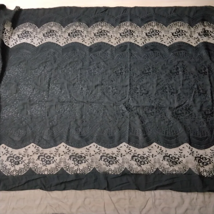 Elegant pakistani fabrics black tulle lace fabric for robe embroidery