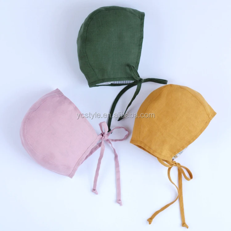 High quality baby bonnets, reversible linen baby headgear, soft and comfortable boutique baby hats.. (62112473043)