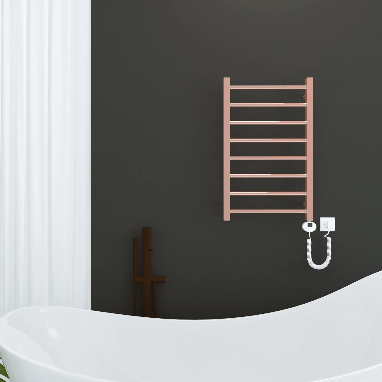 Sunlight Modern Style 800*500 400W Electric Heating Towel Rail Copper Finish
