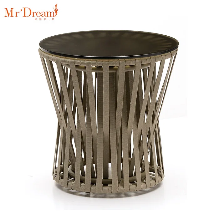 High quality industrial french turkish furniture living room glass top rope woven coffee table for patio