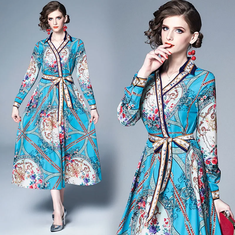 Пятно QP3388073 для подиума; Шерстяные пальто для темпераментных подчеркивающий талию юбка в стиле ретро ветер печати платье с высокой талией