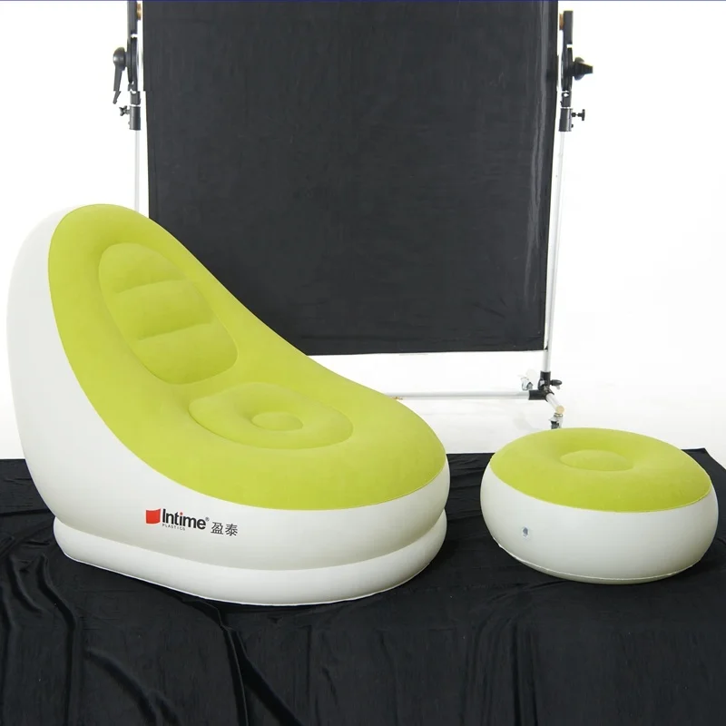 Living room bedroom furniture Type flocking inflatable lounge sofa bed with foot rest