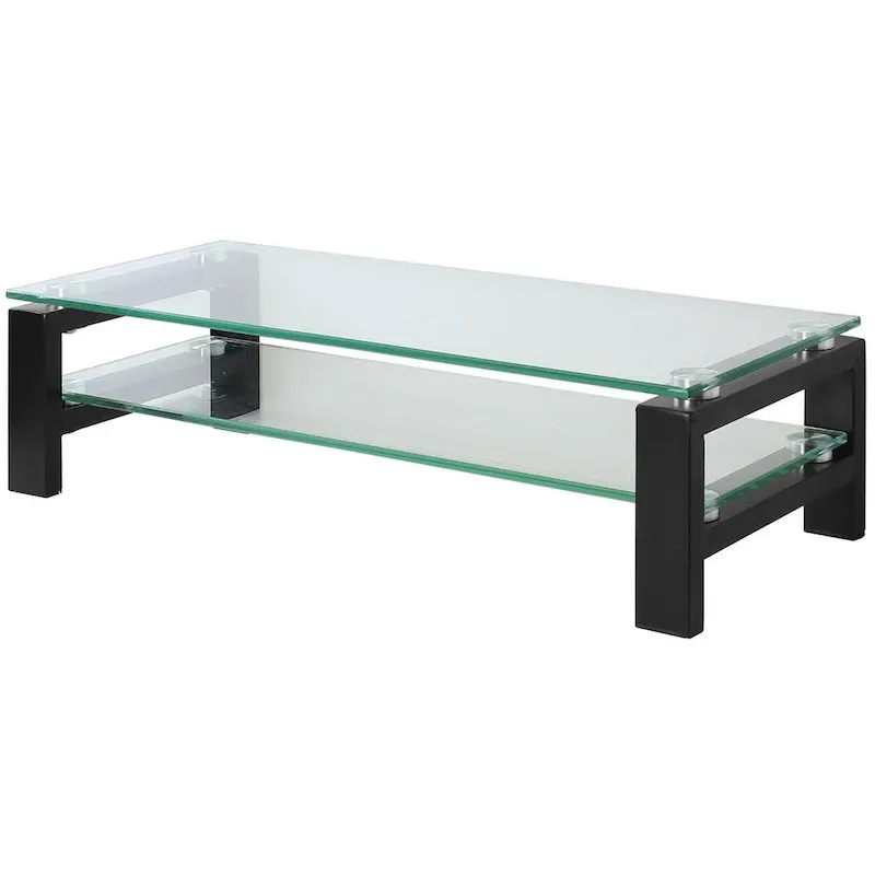 Wholesale Living Room Furniture Black Tempered Glass Top Wood Coffee glass side table