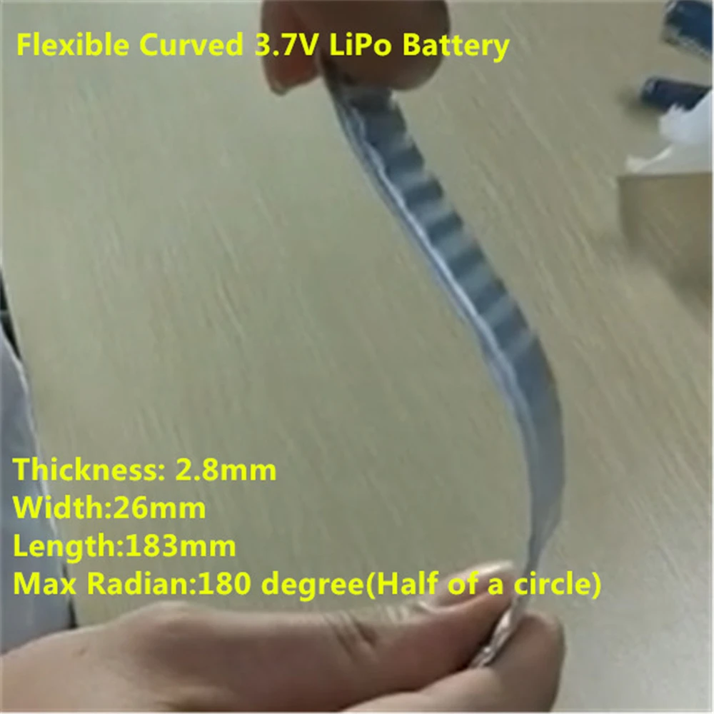 Smart Watch Band Curved Rechargeable Lithium Polymer Battery 3.7V LiPo2826183R 740mAh