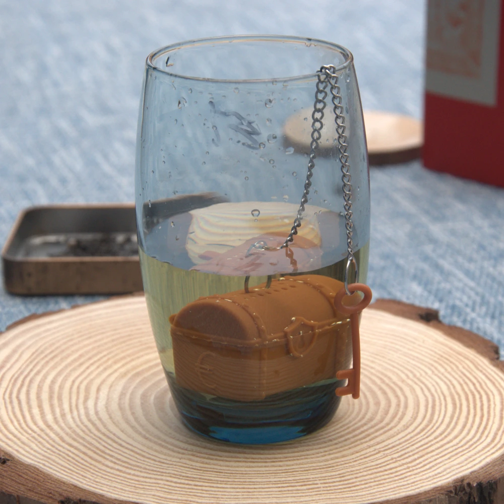 FL- Factory pirate adventure treasure chest box silicone reusable loose leaf tea infuser strainer ball infusor