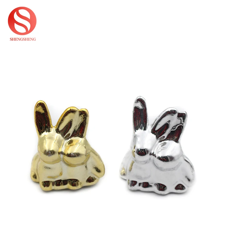 Easter ornament gold stand ceramic rabbit figurine