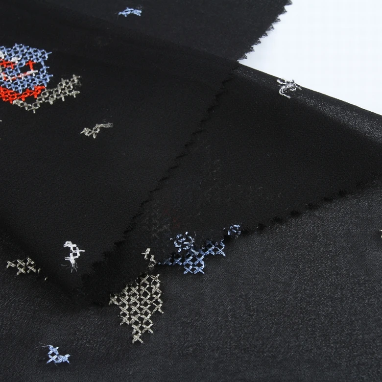 Good quality multi color chiffon georgette embroidery lace fabric dubai dress