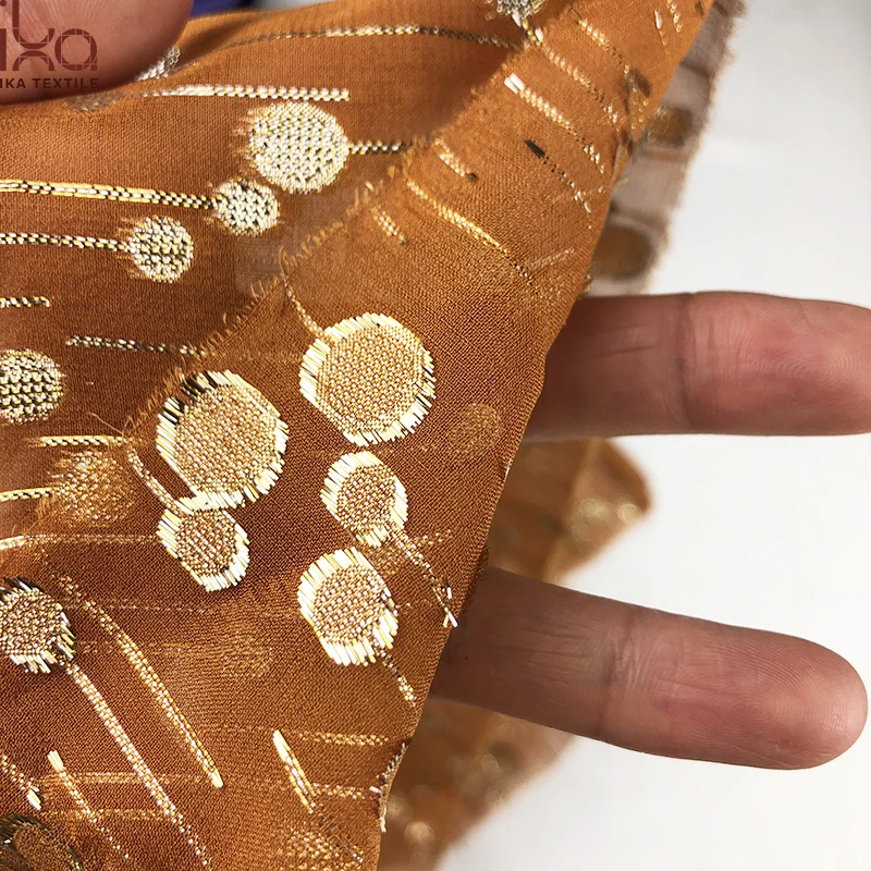 In Stock Gold Polka Dot Lurex Jacquard Silk Chiffon Fabric