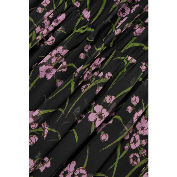 
Oem Factory Made Long Sleeves Non-stretchy Floral Printing Ladies Floor-length Maxi Dress Floral Print Chiffon Dress For Women 