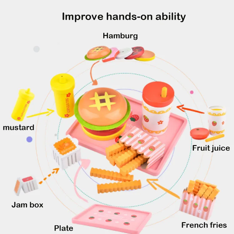
Wooden Hamburger & Sandwich Set Wooden Simulation Burger Toy Children Pretend Play Food Kitchen Home Toy 
