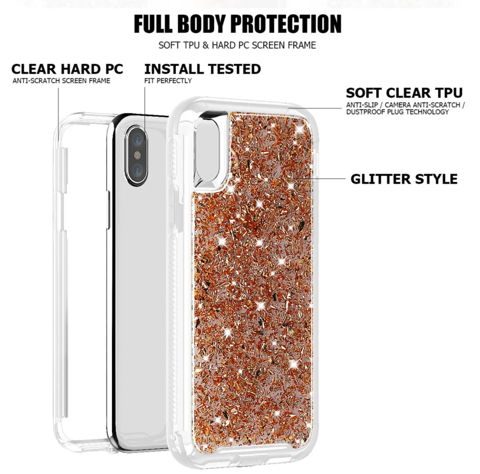 
3 in 1 Bling Protective Phone Case 