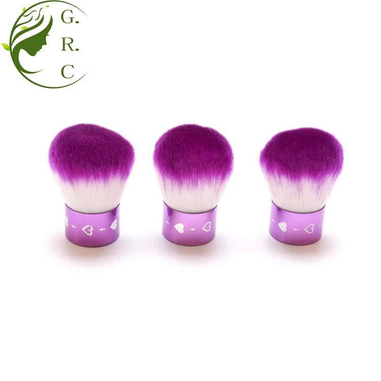 High Quality Vegan Purple Metal Kabuki Cosmetic Blush Powder Make Up Brushes Makeup Acrylic Round Nail Dust Cleaning Brush