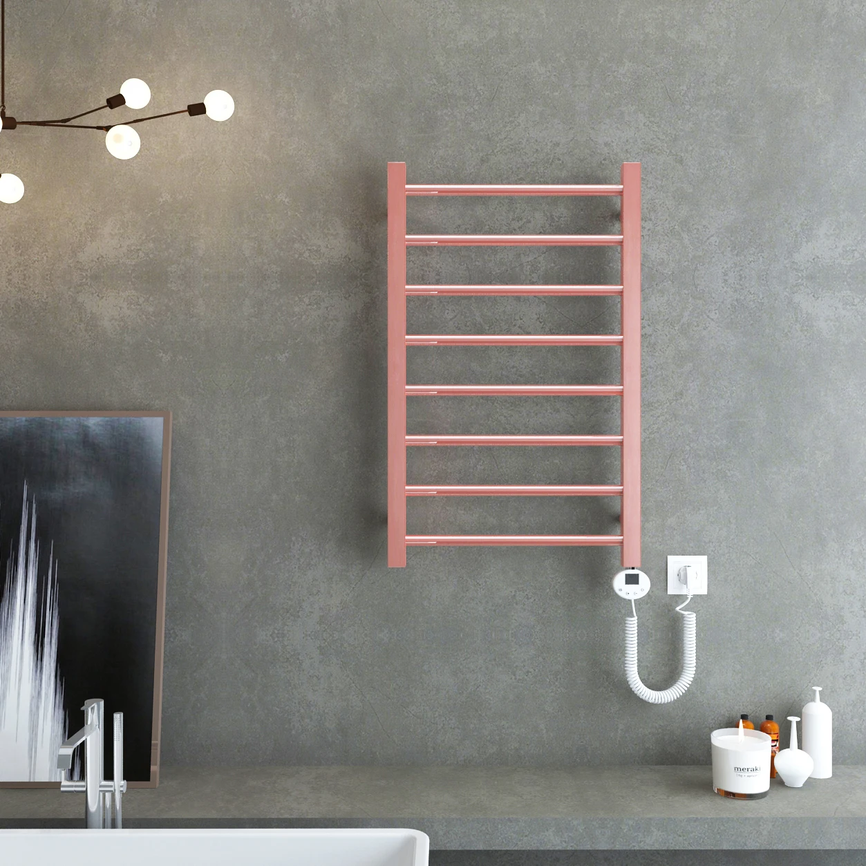 Sunlight Modern Style 800*500 400W Electric Heating Towel Rail Copper Finish