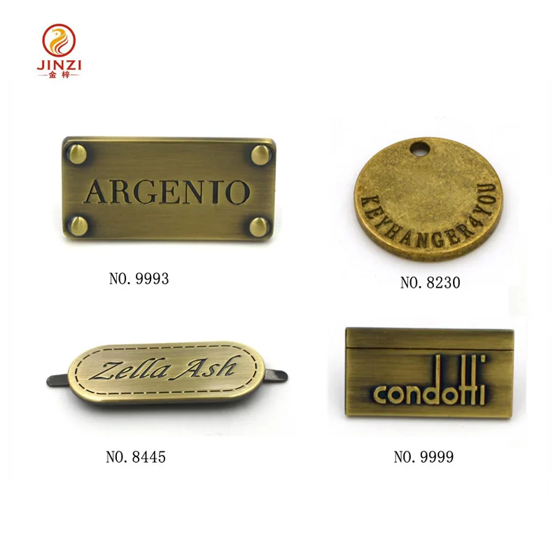 Fashion handbags hardware various type engraved logo brass metal plate