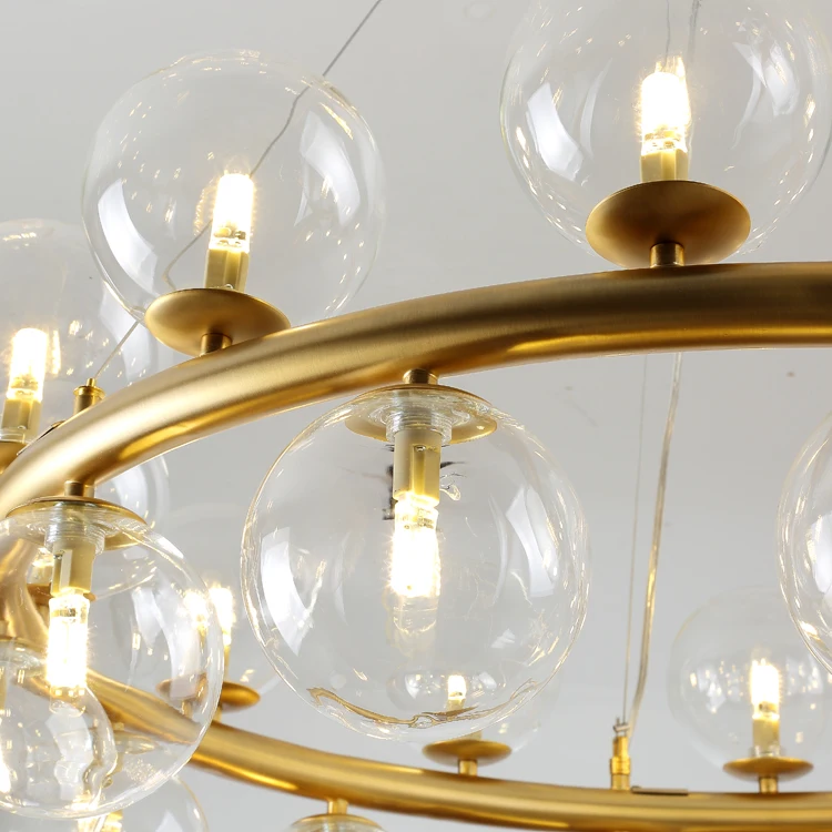 Wholesale Golden Iron Frame Golden Chandelier Modern Nordic Type CE Certificate Round Pendant Lamp with Glass Globes