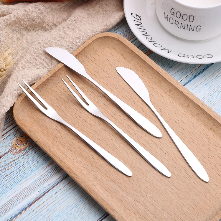 Factory wholesale stainless steel small knife fork for eating mooncake fruits dessert fork and knife