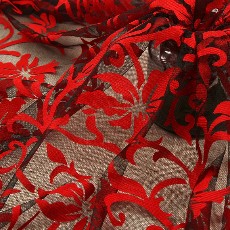 
Wholesale sexy bright red flowers high quality breathable burnt fabric for dress 